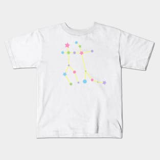 Gemini Zodiac Constellation in Rainbow Pastels Kids T-Shirt